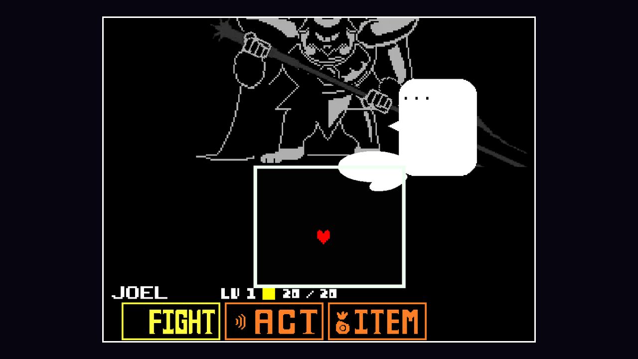 Asgore holding his red trident above the attack bar in eekeekturtle's Undertale Asgore Fight.