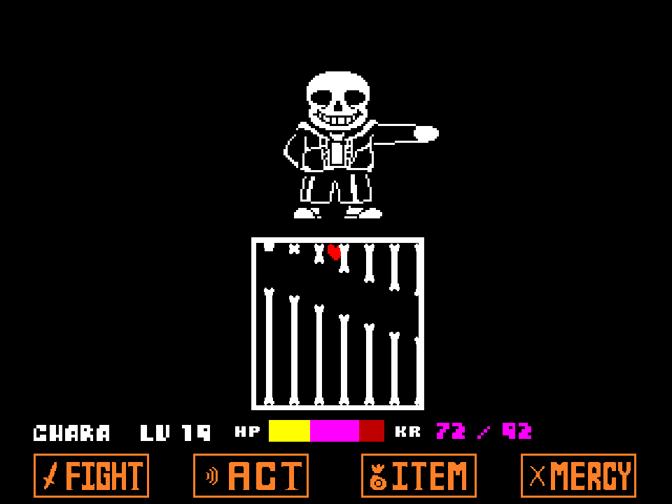 A red heart near the top of the box while long bones stab up from the floor and short ones hang from the lid.