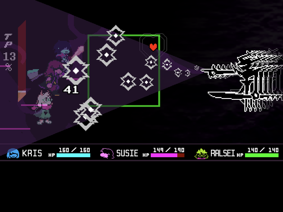 Diamond-shaped attacks inside the green Black Knife battle box during mode 2 practice.
