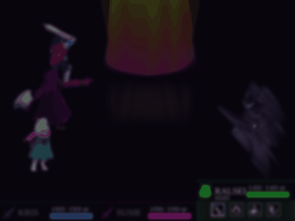 Screenshot from Gangstermango's Roaring Knight remake, with the party facing the Knight.