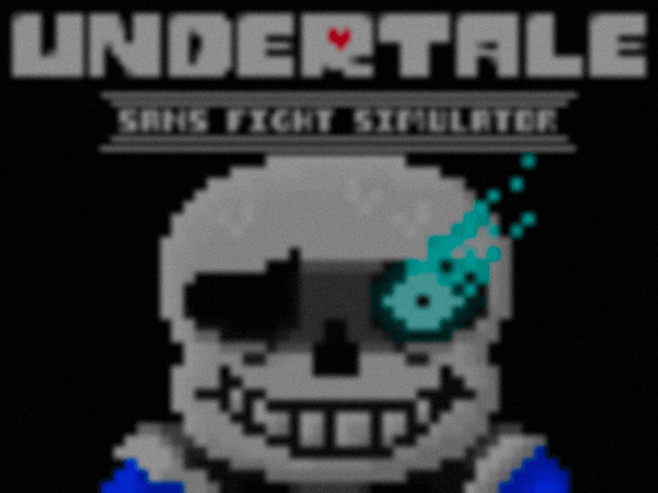 Title card for S00TF00T's Sans fight simulator, with a winking Sans on a black field.