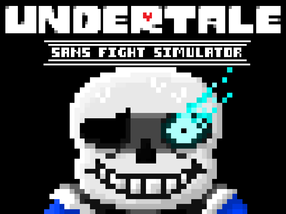 Title card for S00TF00T's Sans fight simulator, with a winking Sans on a black field.