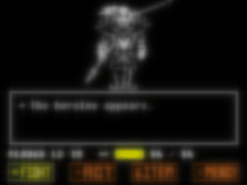 The heroine appears in tripoid's Undyne the Undying fight, with Fight, Act, Item, and Mercy along the bottom.