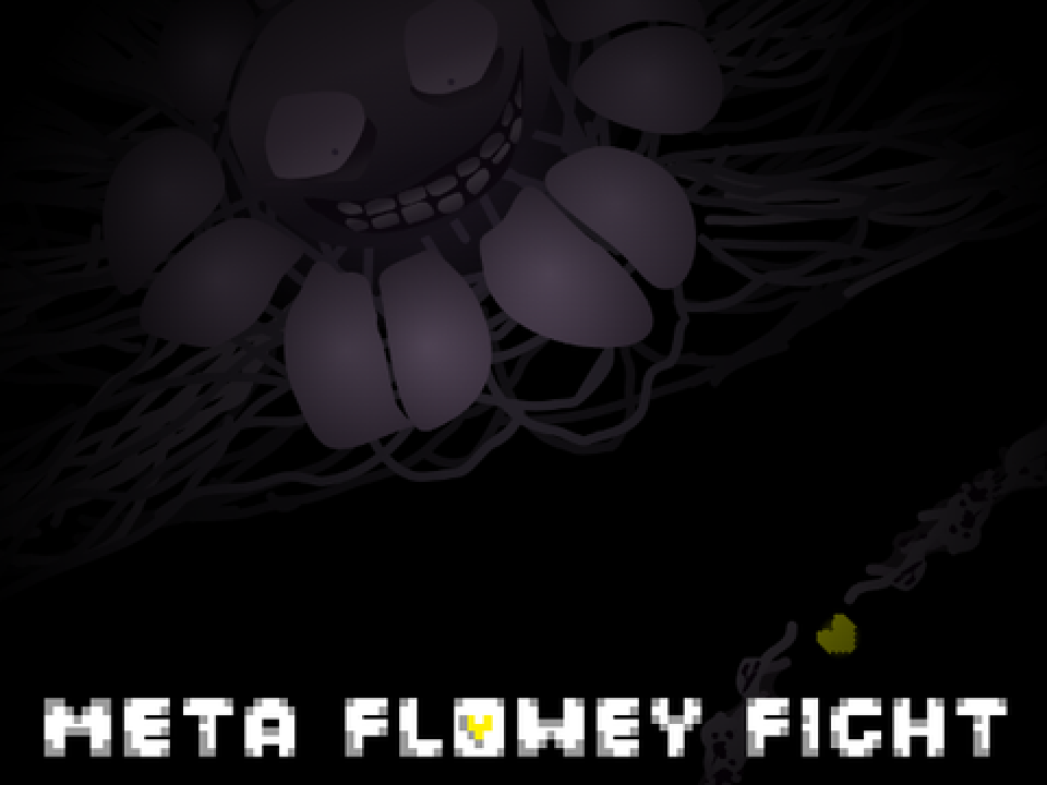 Title card from RatchetJobaria's Undertale Yellow Meta Flowey fight, a dark flower above the words META FLOWEY FIGHT.